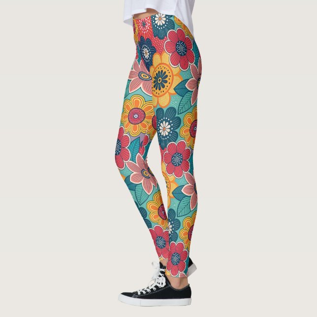 Retro Floral Pattern Leggings (Left)