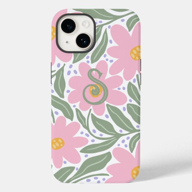Retro Floral Pattern Monogram Initial Case-Mate iPhone Case (Back)