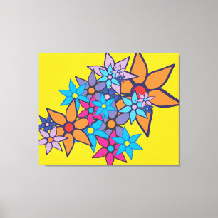 Retro Floral Pattern on Yellow Background Canvas Print