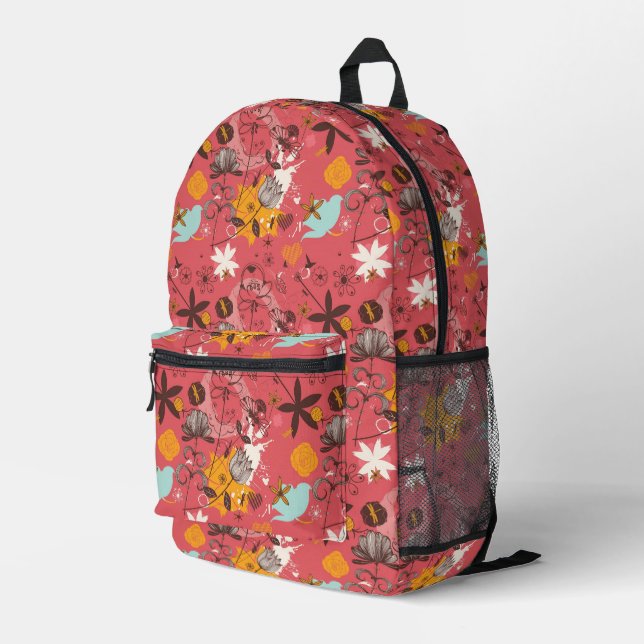 Retro floral pattern printed backpack (Back Corner Right)