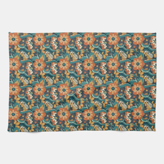 Retro Floral Pattern Tea Towel (Horizontal)