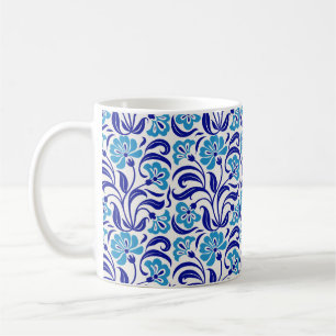 Retro Floral Pattern Vintage Blue Green Botanica Coffee Mug