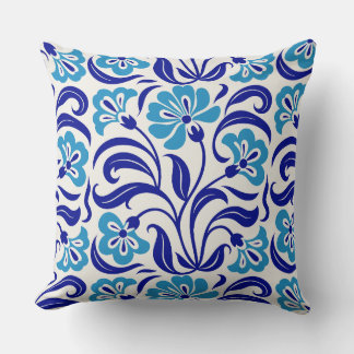 Retro Floral Pattern | Vintage Blue Green Botanica Cushion