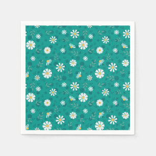 Retro floral pattern. White daisies on a turquoise Napkin