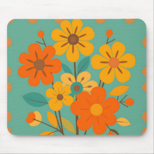 Retro Floral Pattern with Abstract Shapes in Warm  Mouse Mat