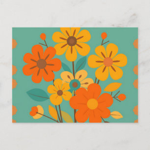 Retro Floral Pattern with Abstract Shapes in Warm  Postcard