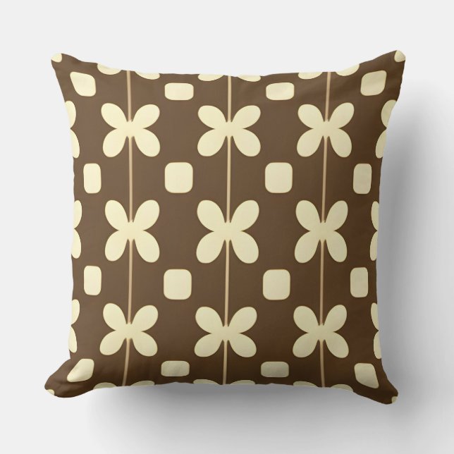 Retro Floral Pattern with Brown and Beige Cushion (Front)
