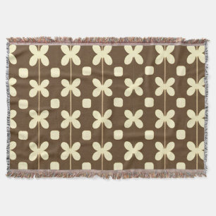 Retro Floral Pattern with Brown and Beige Throw Blanket