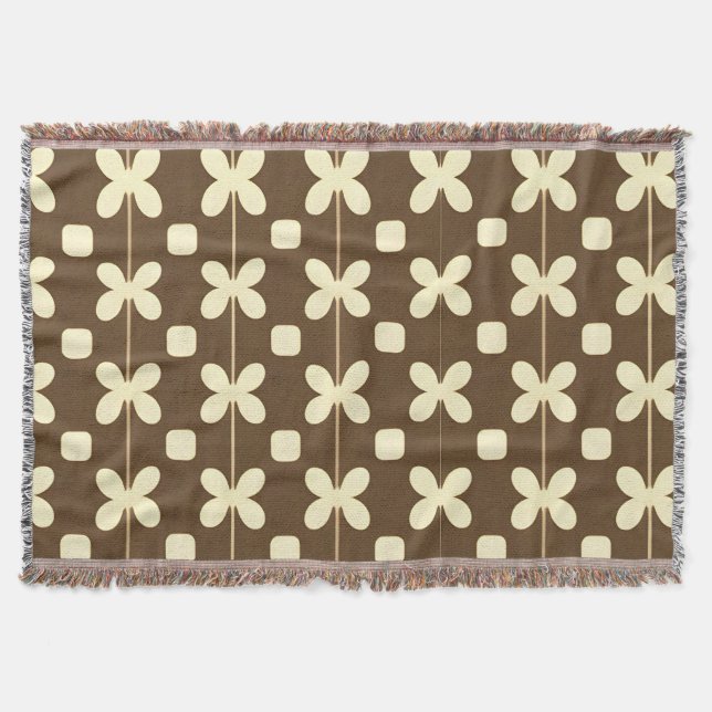 Retro Floral Pattern with Brown and Beige Throw Blanket (Front)