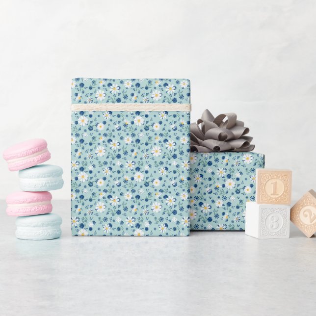 Retro floral pattern with daisies. wrapping paper (Baby Shower)
