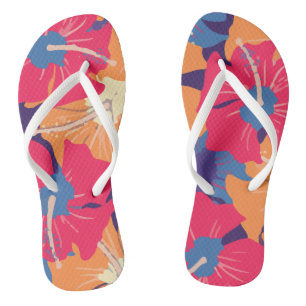 Retro Floral Pattern With Hibiscus Flip Flops
