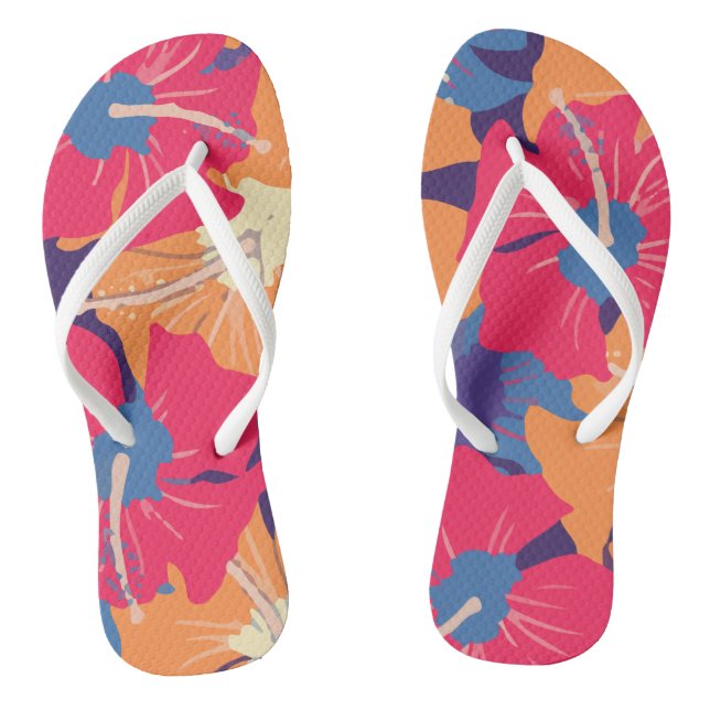 Retro Floral Pattern With Hibiscus Flip Flops (Footbed)