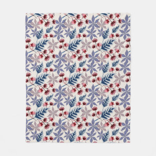 Retro floral pattern with pink, burgundy flowers fleece blanket