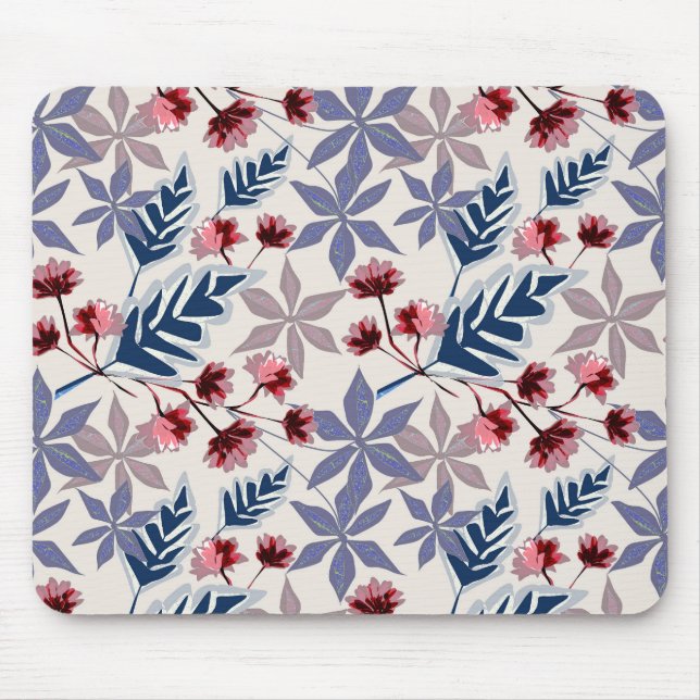 Retro floral pattern with pink, burgundy flowers mouse mat (Front)