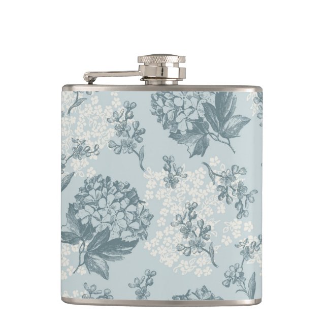 Retro floral pattern with viburnum flowers hip flask (Front)