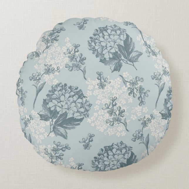Retro floral pattern with viburnum flowers round cushion (Front)