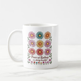 Retro Floral Peace and Kindness Coffee Mug