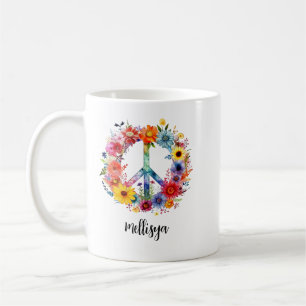 Retro Floral Peace and Kindness Coffee Mug