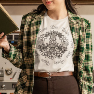 Retro Floral Peace Love Books T-Shirt