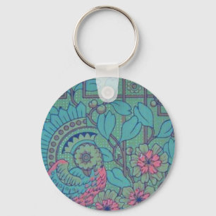 Retro Floral Peacock Key Ring