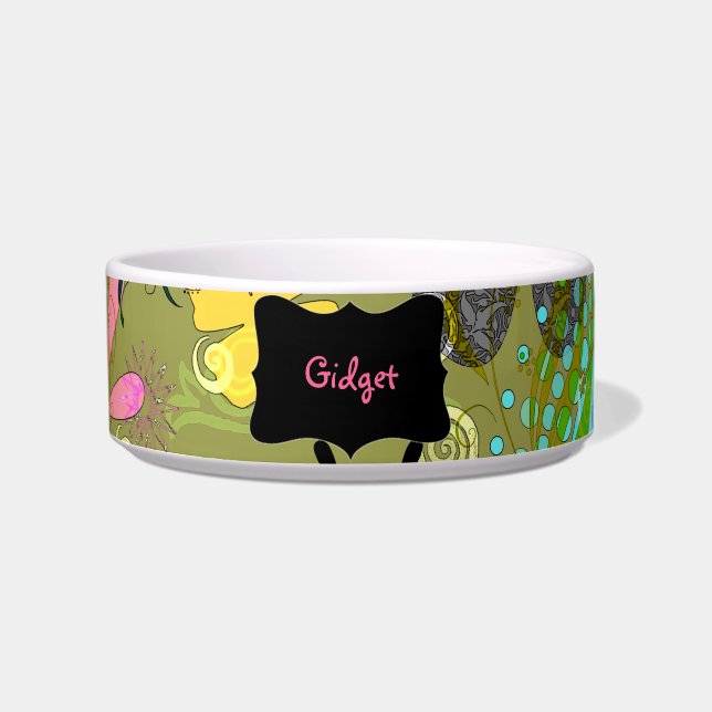 Retro Floral Personalised Pet Bowls (Front)
