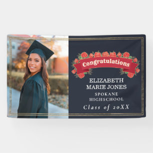 Retro Floral Photo Graduation Party Invitation Banner
