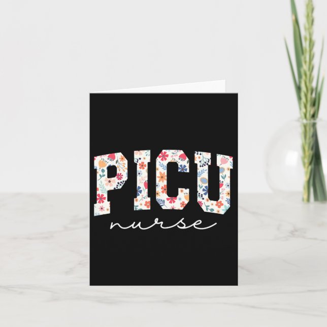 Retro Floral Picu Nurse Flower Paediatrics Icu Nur Card (Front)