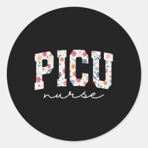 Retro Floral Picu Nurse Flower Paediatrics Icu Nur Classic Round Sticker