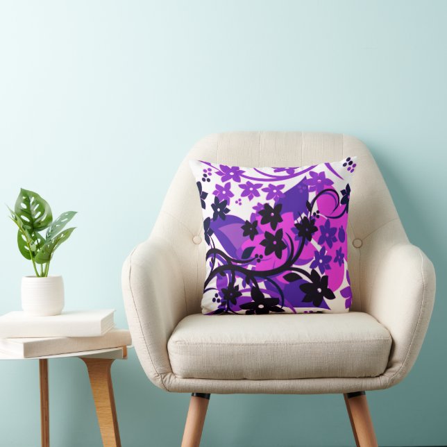 [Retro Floral] Purple Botanical Graphic Design Cushion (Chair)