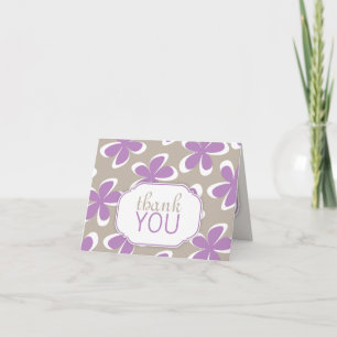 Retro Floral Purple & Khaki custom Thank You Cards