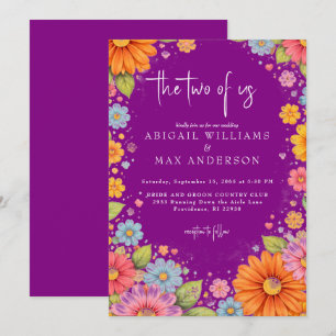 Retro Floral Purple The Two of Us Wedding Invitation