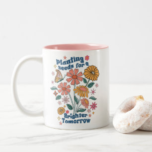 Retro Floral Quote Two-Tone Coffee Mug