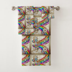 Retro Floral Rainbow Mid Century Modern Bath Towel Set