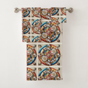 Retro Floral Rainbow Mid Century Modern Bath Towel Set