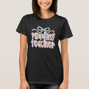 Retro Floral Reading Teacher Coquette Bow Libraria T-Shirt