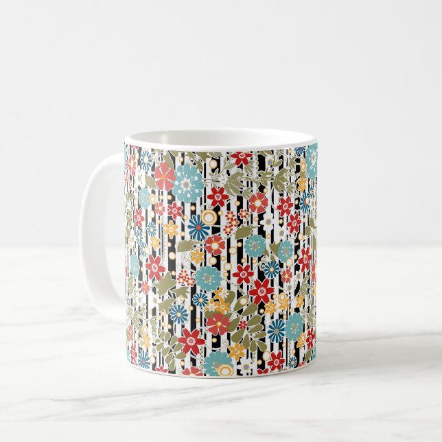 Retro, floral retro coffee mug (Front Left)