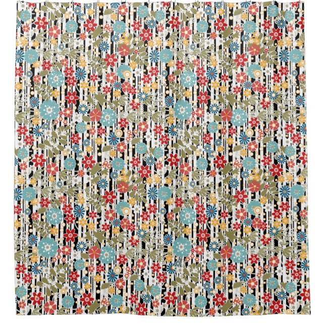 Retro, floral retro shower curtain (Front)