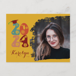 Retro Floral Script Chic Photo Graduation Invitation Postcard