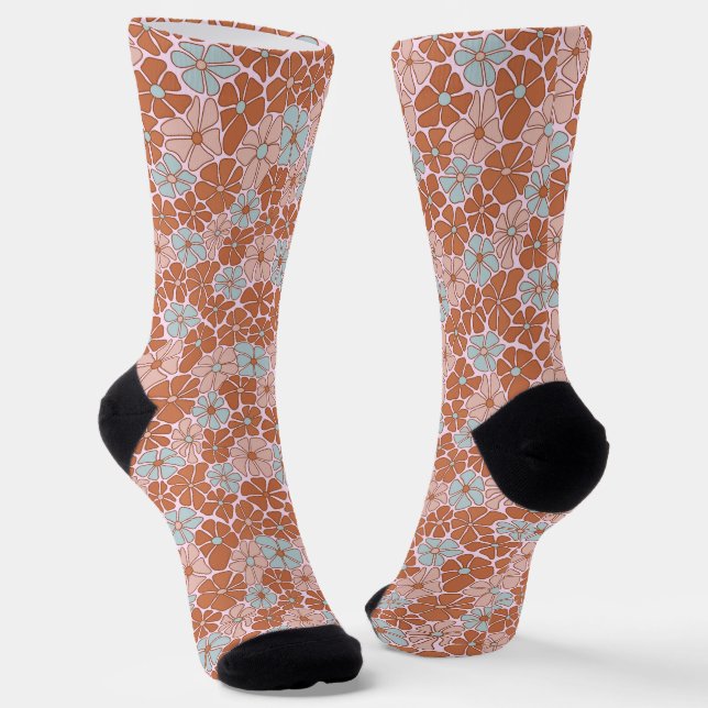 Retro Floral Seamless Pattern Socks (Angled)