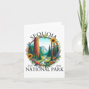 Retro Floral Sequoia National Park Hiking Camping Card