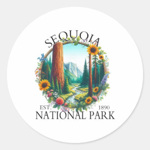 Retro Floral Sequoia National Park Hiking Camping  Classic Round Sticker