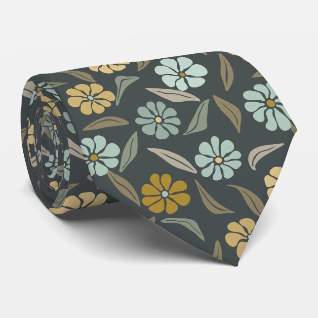Retro Floral Spring Garden Neck Tie (Rolled)