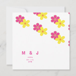 Retro Floral Square Pink and Yellow Wedding Invitation