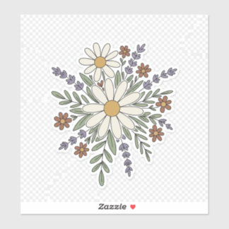 Retro Floral Sticker – Vintage Daisy & Wildflowers