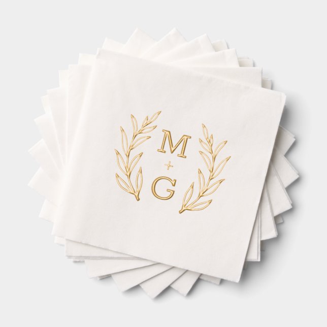 Retro floral style Foil Stamped Napkins. Foil Napkins (Insitu (Stacked))