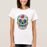 Retro Floral Sugar Skull Red Rose