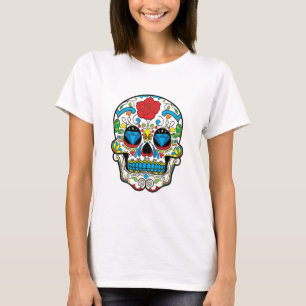 Retro Floral Sugar Skull Red Rose T-Shirt