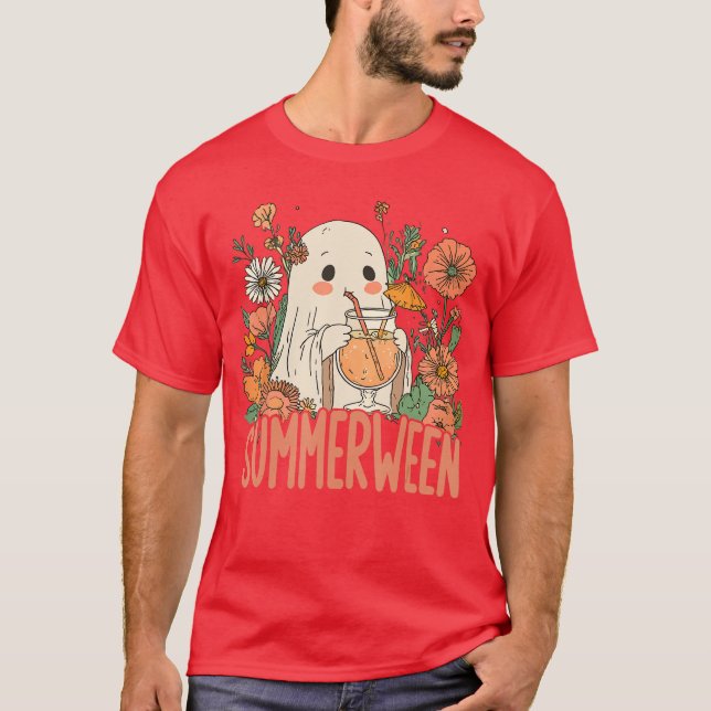 Retro Floral Summerween Ghost Halloween Summer Coc T-Shirt (Front)