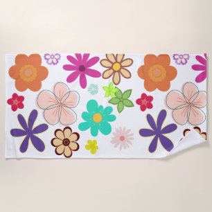 Retro Floral T-Shirt – Colorful Groovy Flowers Des Beach Towel