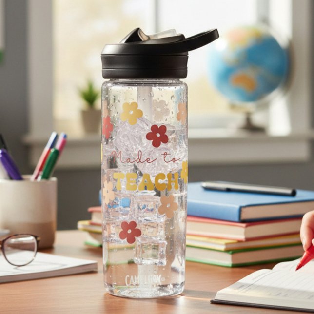 Retro Floral Teacher Water Bottle (Creator Uploaded)
